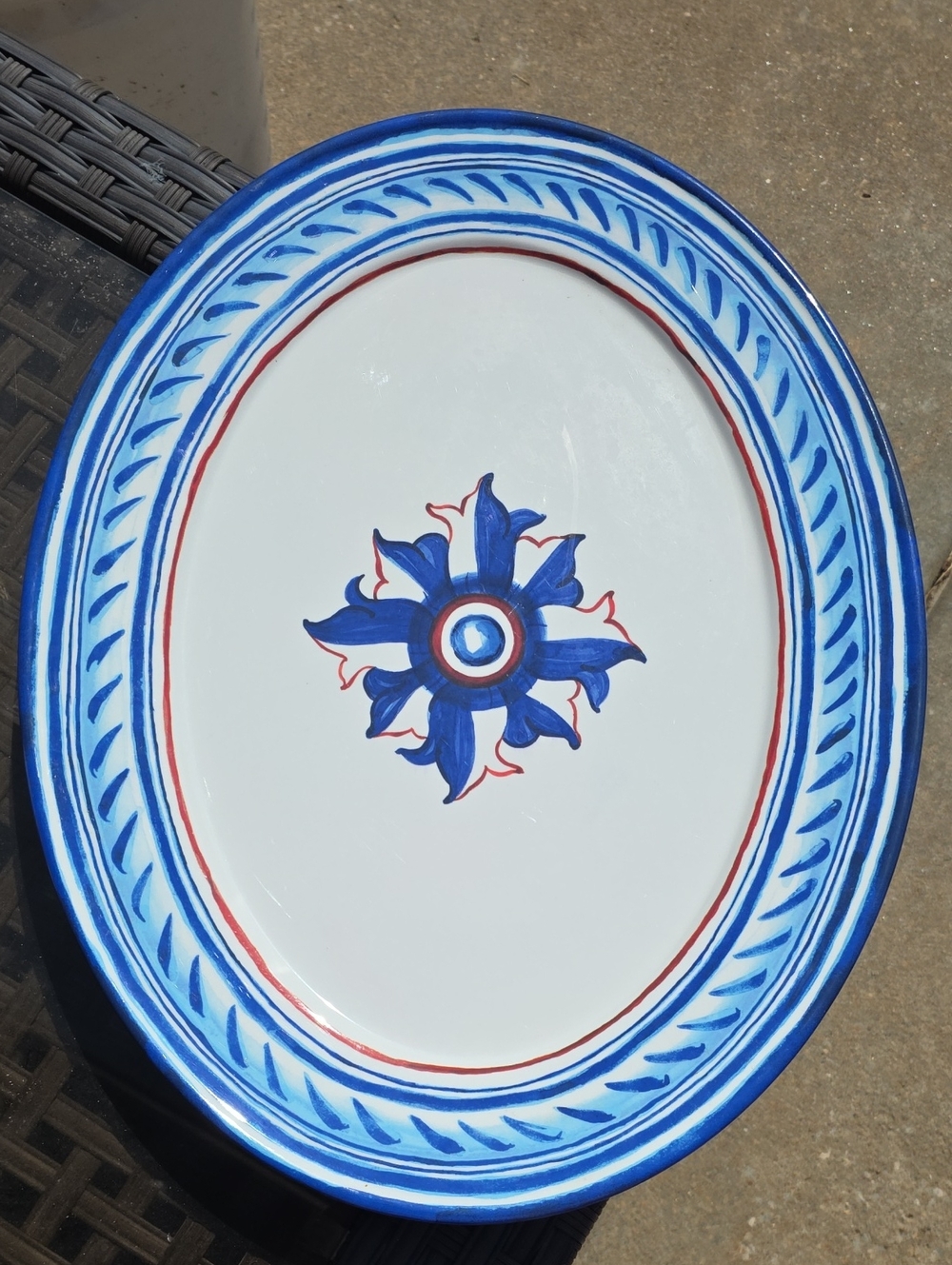 Williams Sonoma Blue, White and Red Hand-Painted Ceramic Platter